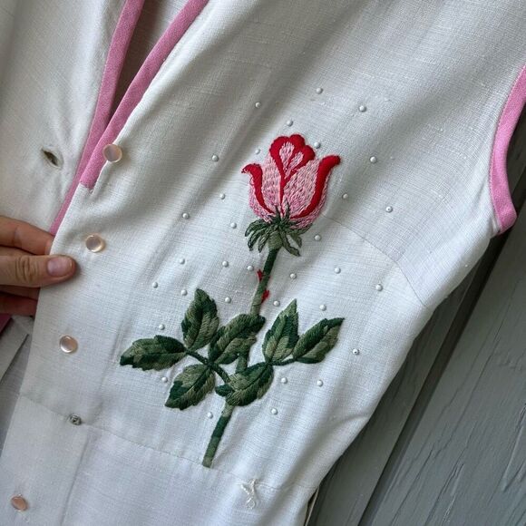 Vintage 1950s R&K Originals Rose Embroidered Dress – Union, Belted, M - Picture 8 of 16